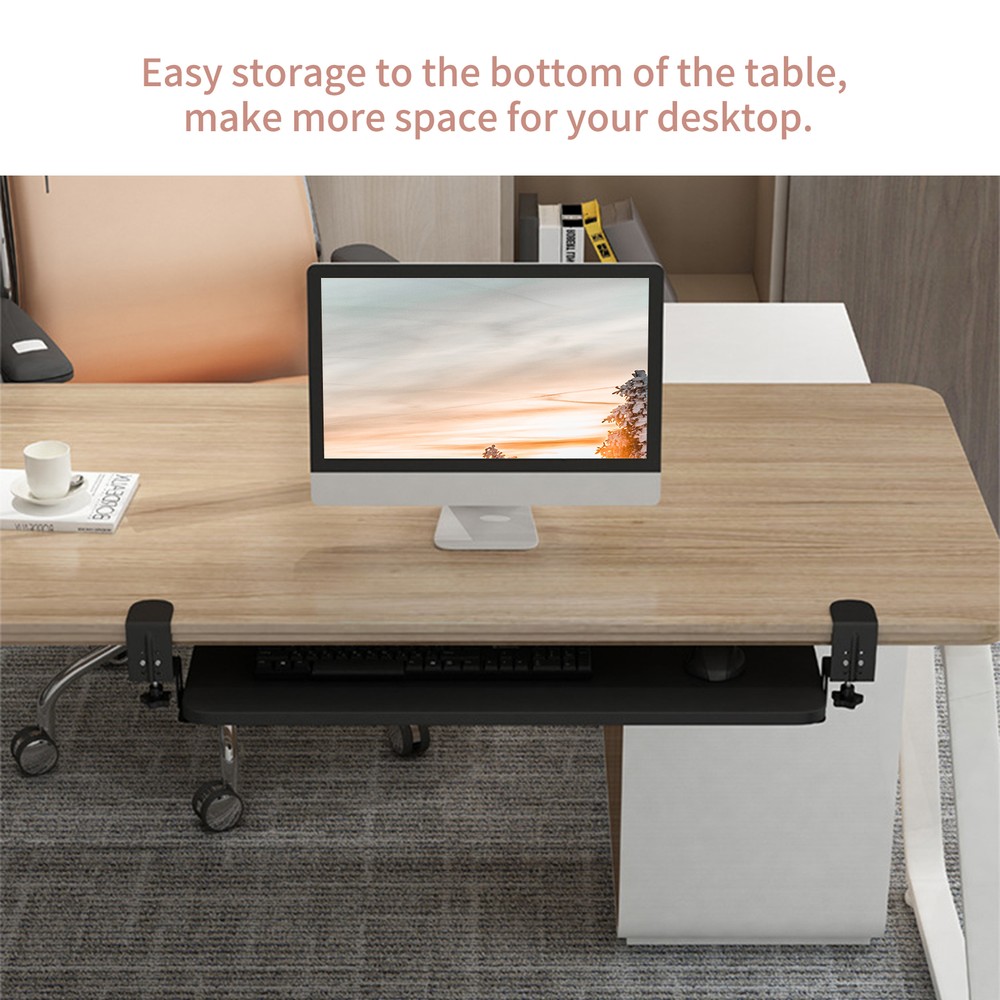 Clamp On Keyboard Tray Under Desk Pull Out Platform Height Adjustable E2F9
