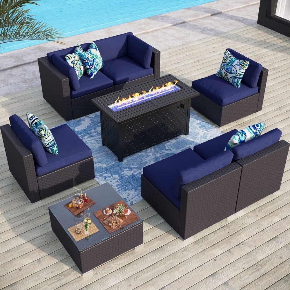 Propane Gas Fire Pit Table 45 Inch 50000BTU Rectangular Outdoor Firepits w/ Lid