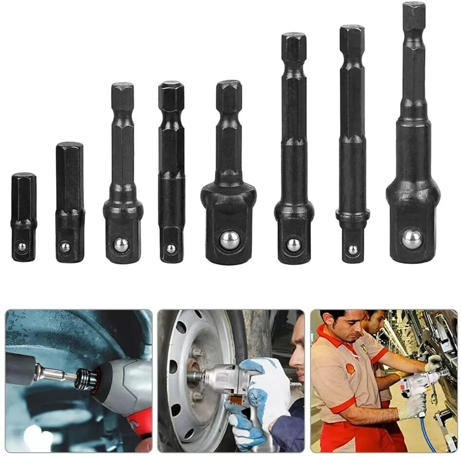 12pcs Drill Socket Adapter and Reducer Hex Extension Bit Set 1/4 3/8 1/2 Inch