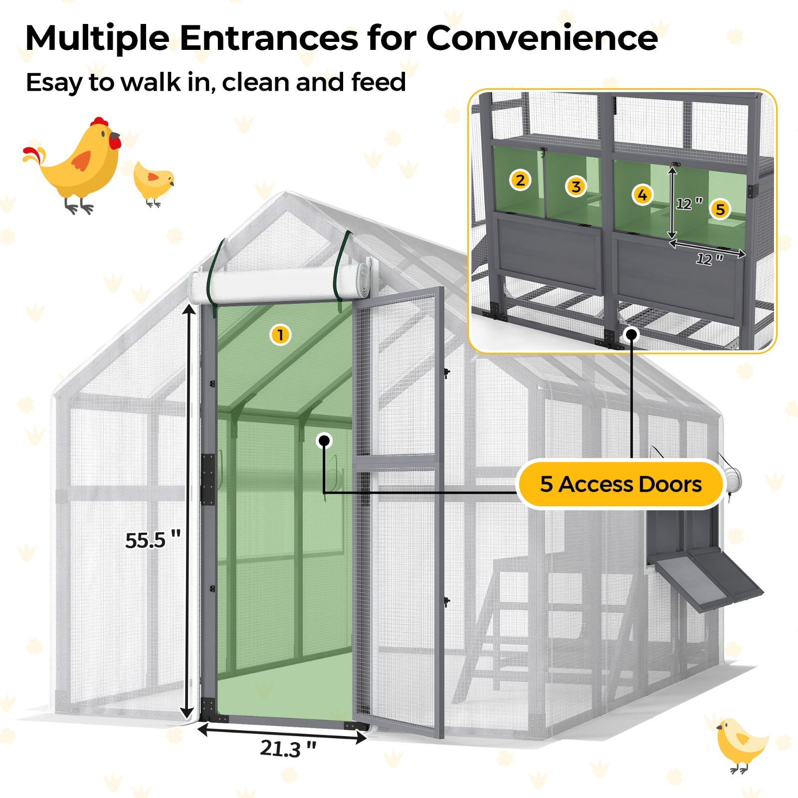 Outdoor Wooden Super-large Chicken Coop Walk-in Chicken Runs for Yard with Cover