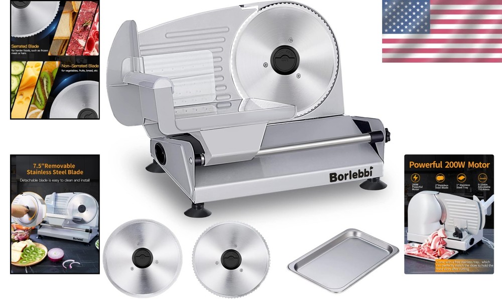 Versatile Food Slicer Machine for Meat, Cheese & Bread - Adjust Thickness Easily