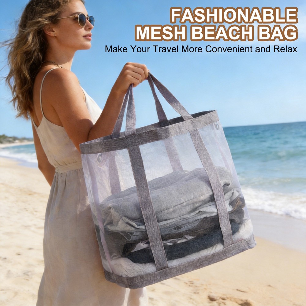 Collapsible Basket Mesh Hamper with Handles Foldable Bag Grey Large