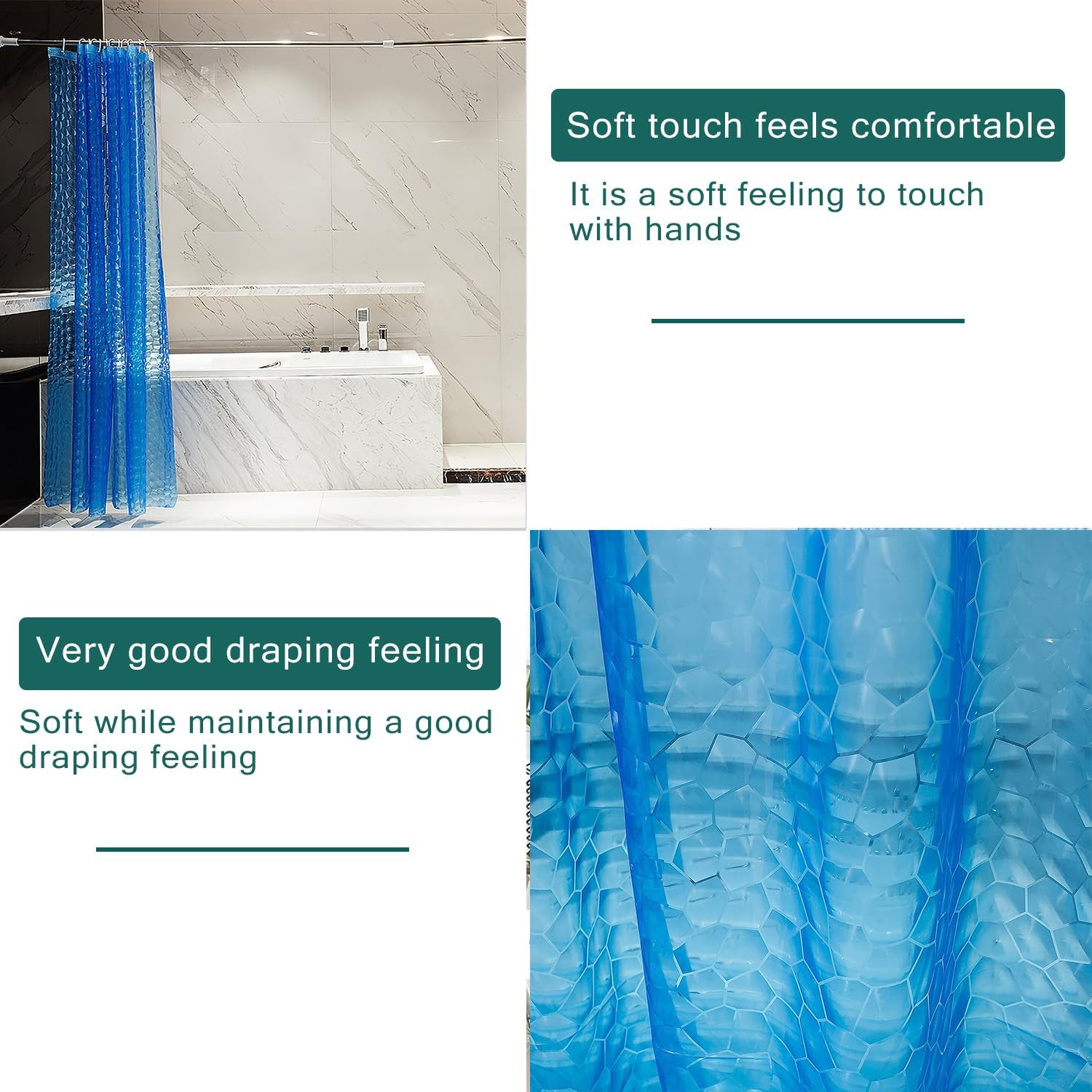 EVA Waterproof Shower Curtain Liner 72"x72" with 12 Metal Grommets & Magnets