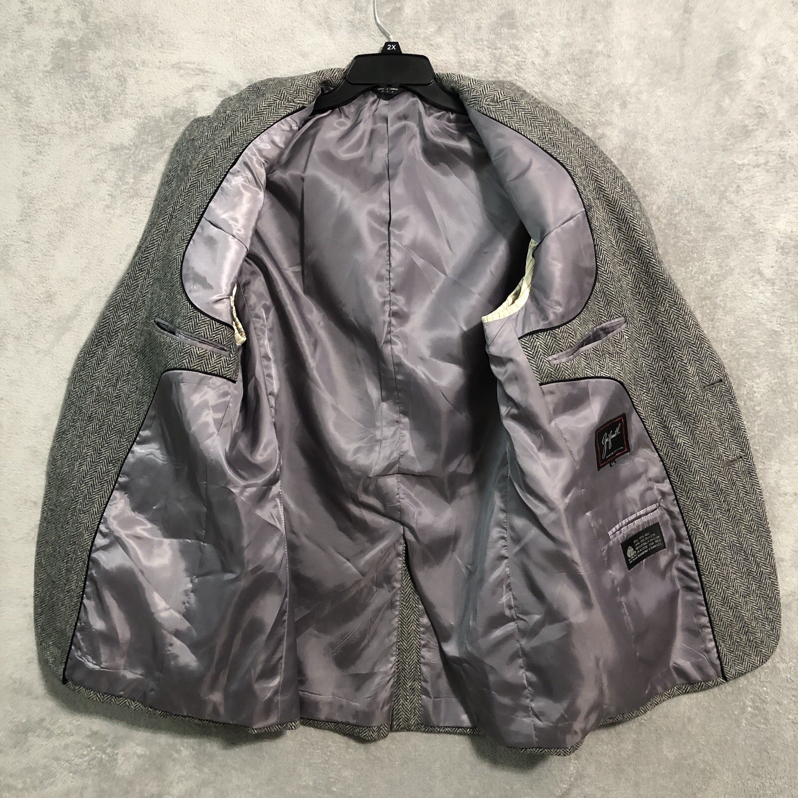 VTG Joe Namath Mens Blazer Size 44L Long Gray Herringbone Wool Tweed Sport Coat