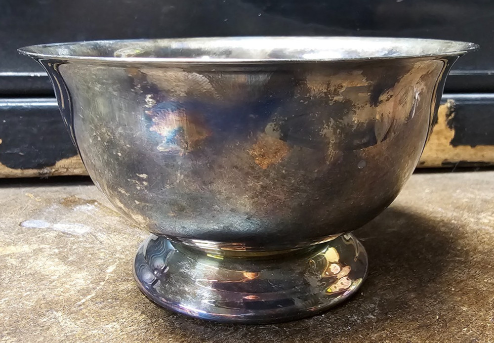 Vintage Poole Silver #527 small 4" footed bowl EPC silverplate Collectable