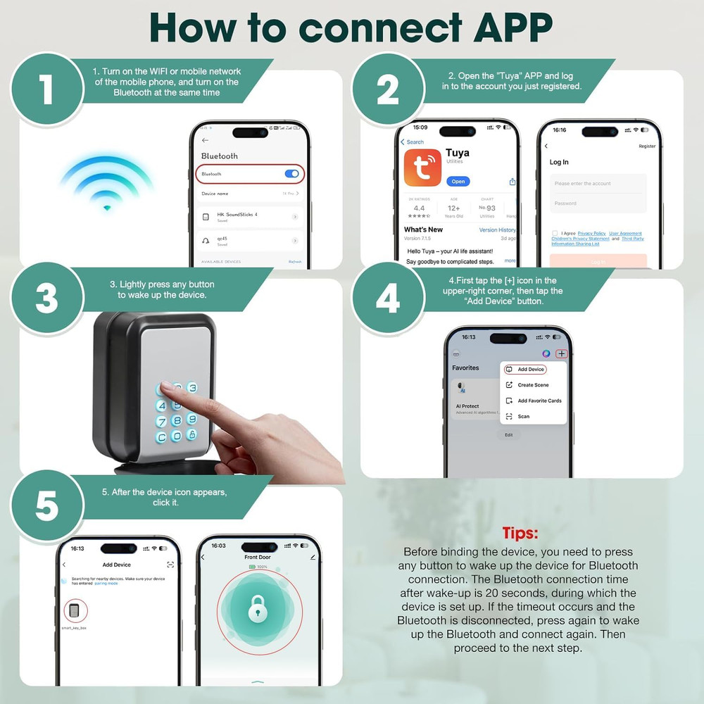 Bluetooth Smart Key Lock Box with Tuya App & PIN Code for Airbnb & Offices