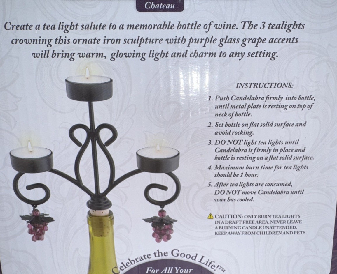 Epic Wine Bottle Candelabra Tea Lights Included Silver CHATEAU NEW Open Box