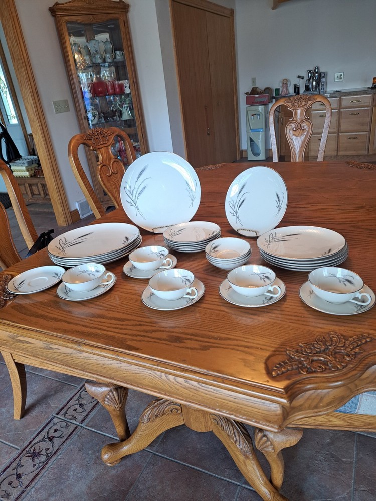 Society Dinnerware Made In USA Harvest Time Platinum Pattern 33 Piece Grouping