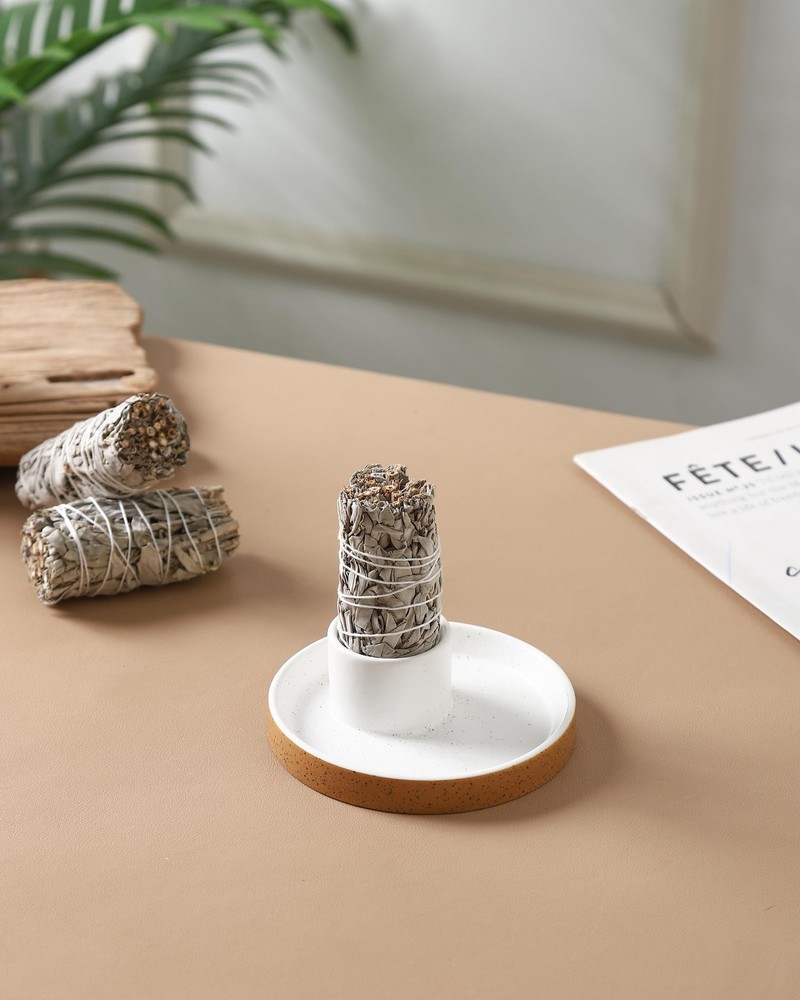 HOCUROAY Ceramic Incense Holder, White Sage Bundle Holder