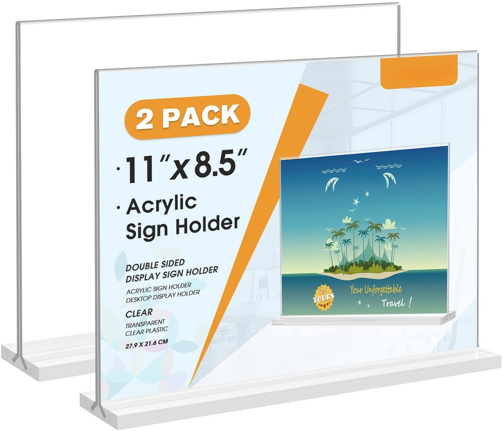 Plastic Menu Holder, 8.5x11 Double Sided Frame, 2Pack For Restaurant Table