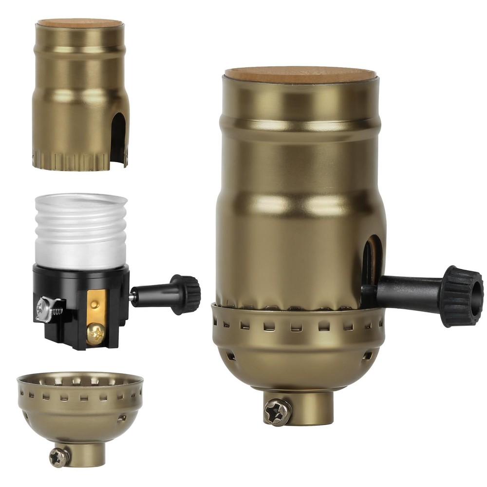 JUTOROSY 2-Way Lamp Socket Replacement, E26 Base UL Listed, Champagne Gold