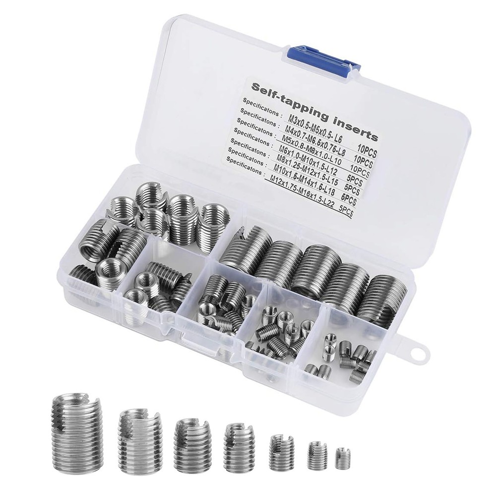 50Pcs Quick Thread Insert with Storage Case, M3 Self Tapping Normal, Silver