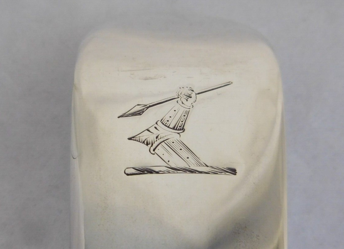 LONDON 1843 STERLING SILVER FIDDLE PLATTER SPOON SPEAR & MAILED ARM CREST 11 7/8