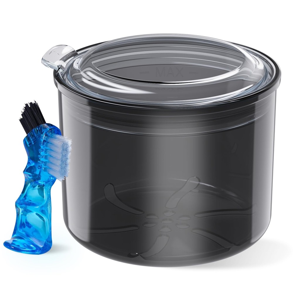 Denture Bath Cup with Cleaning Brush, Large Soaking Container Black