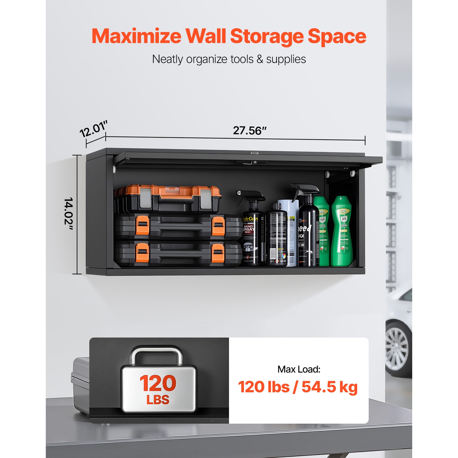 Uimoso Metal Wall Storage Cabinet with Flip-Up Door and 120 lbs Shelf Capacity