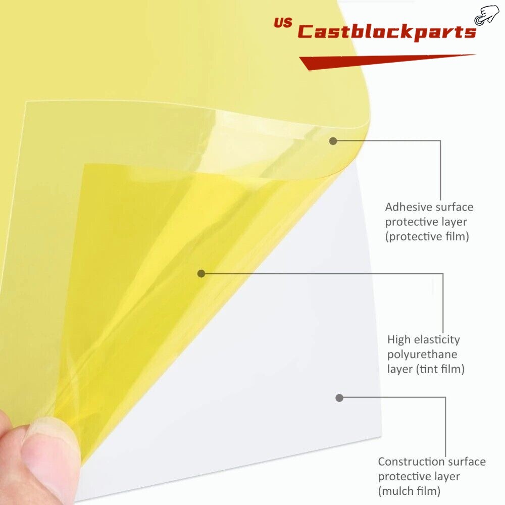 Fit For Headlight Taillight Transparent Yellow Lens Vinyl Protection Film12"x78"