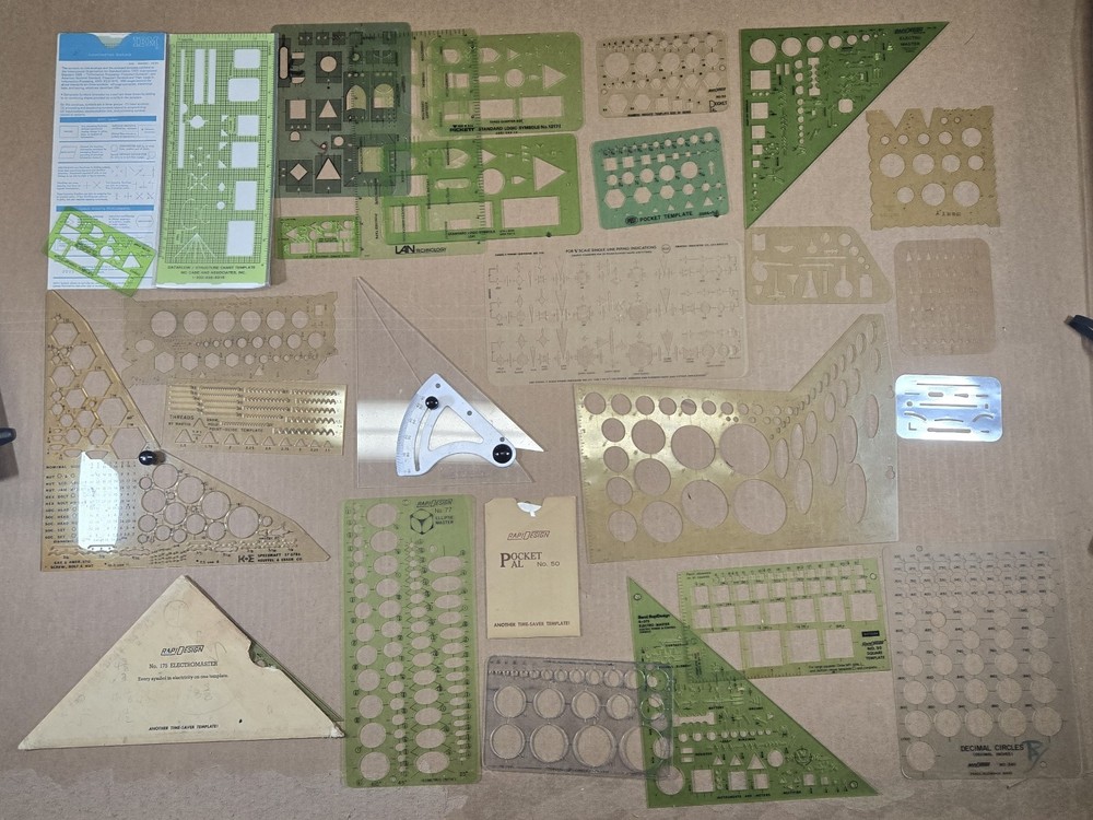 Vtg Lot 35 Engineering Drafting Drawing Design Templates Berol Rapidesign & More