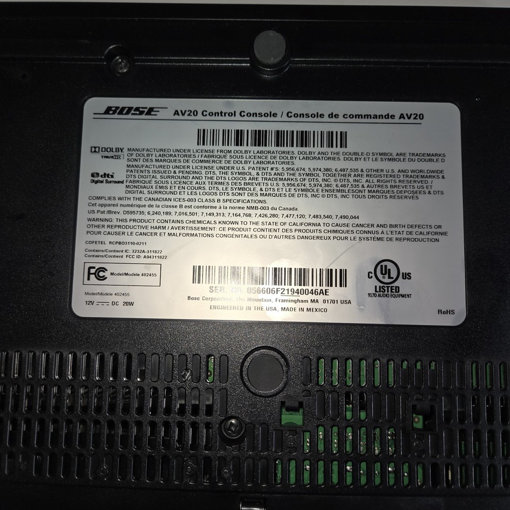 Bose AV20 Control Console No Power Supply No Remote UNTESTED, IN GOOD CONDITION
