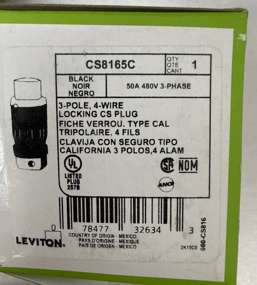 CS8165C 50A Locking Plug, 480V, 3P/4W - Cooper # CS8165C