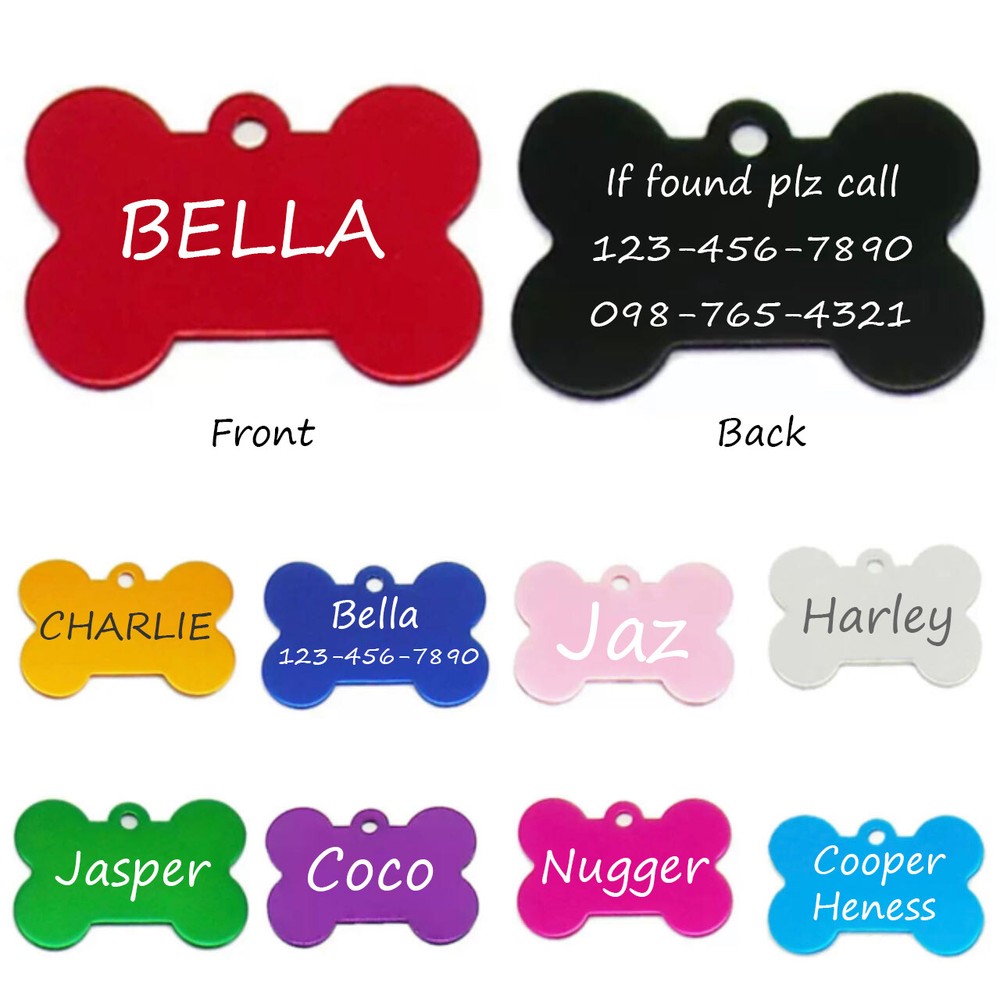 Dog Cat Customized ID Tags Pawtographize Pet Tags 2sides Engraved Bone Shape