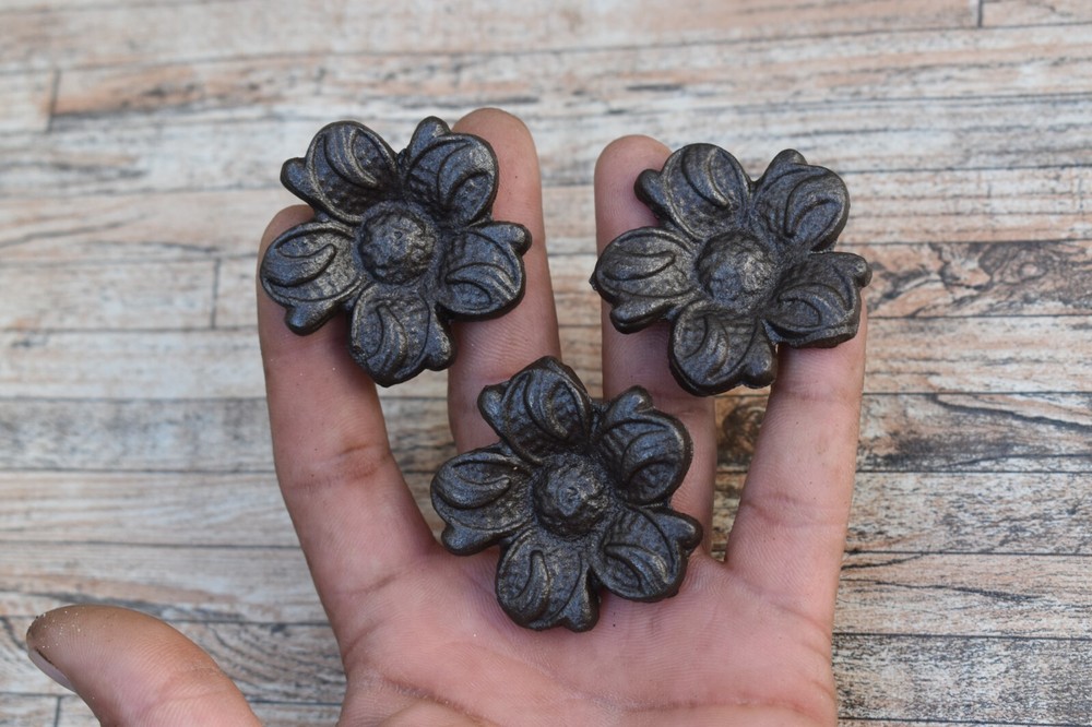 6 pcs Vintage Cast Iron Knobs Flower Drawer Cabinet Door Kitchen Pulls Handles