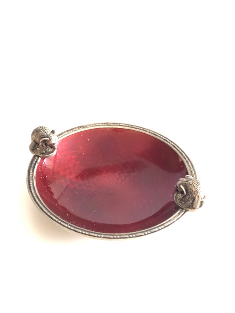 Russian silver small red enameled sweet meat dish