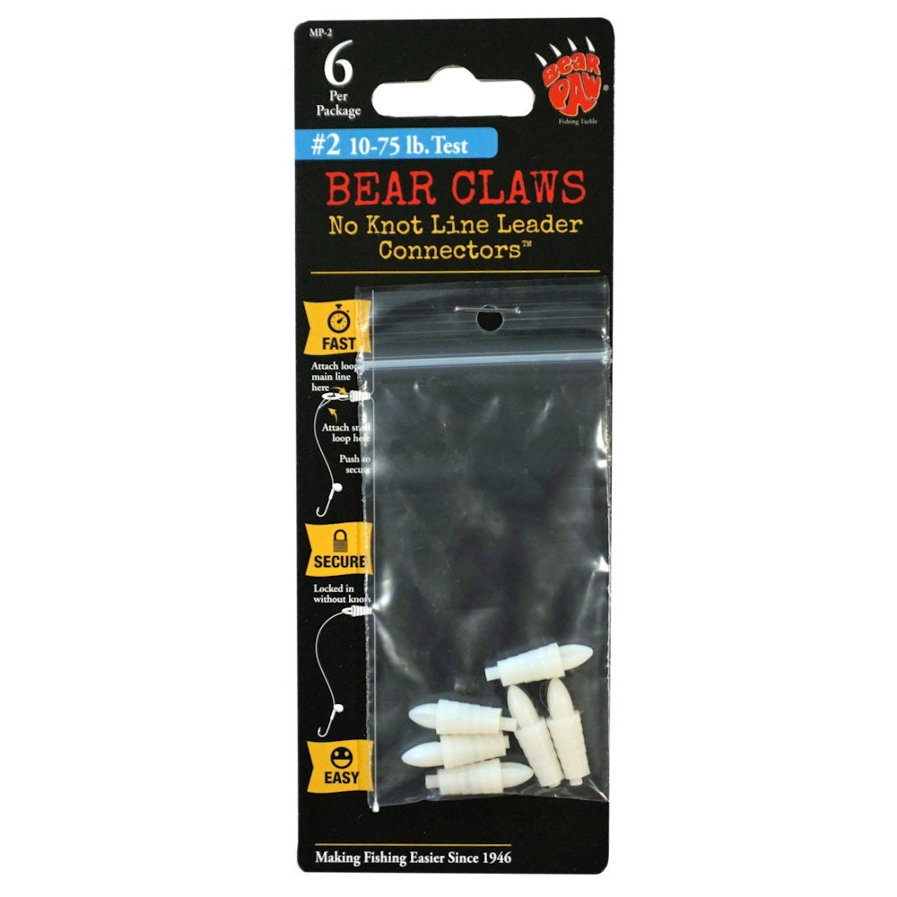 Bear Claws Line Leader Connectors, #2 (10-75 lb) THREE Packs, No Knots #MP-2