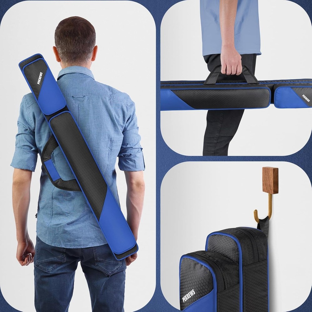 Pool Cue Case, Stick Case 2x2 Holds 2 2x2, Blue/Black