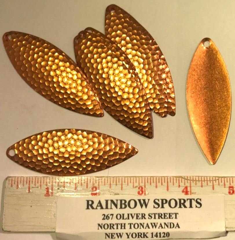 WORM SPINNER BAIT BLADE WILLOW LEAF #6 HAMMERED COPPER plate  3" long