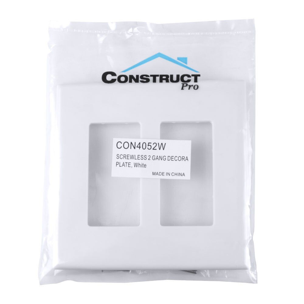 *OPEN BOX* Construct Pro™ Double Gang Wall Plate with Screwless Face (White)