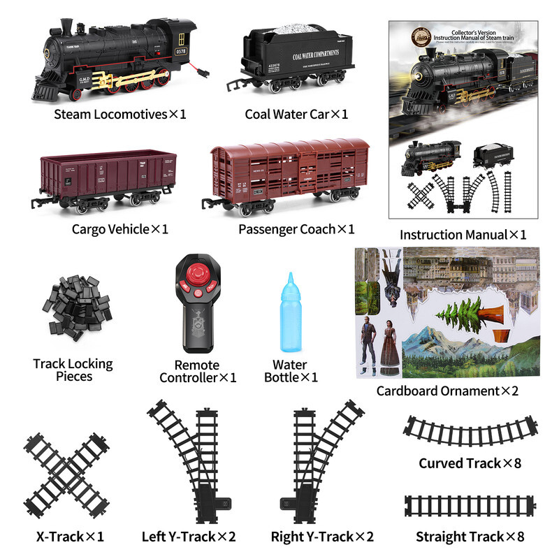 Steam Train Set Remote Control Locomotive Railroad Train RC Toy Kids Boys Gift