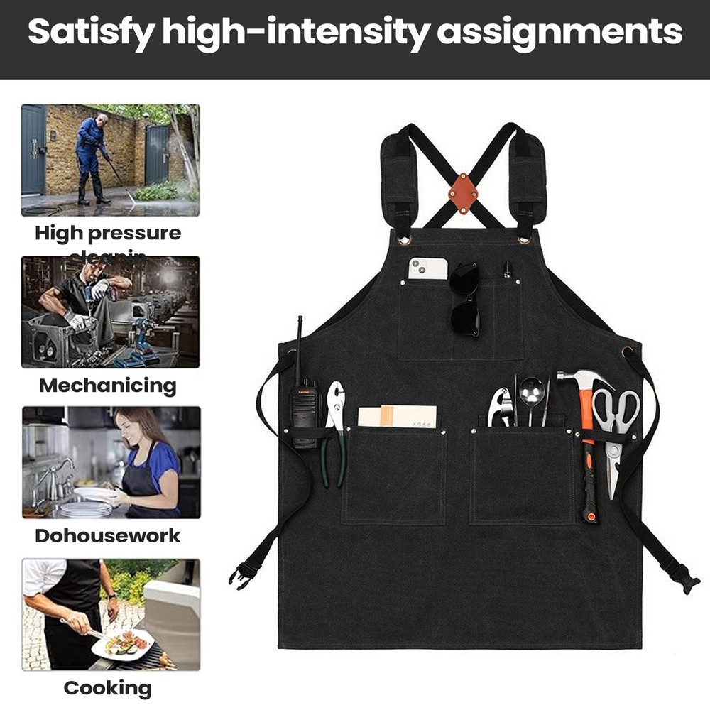 Work Apron With Tool Pockets, Welding Apron With Cross Back, Durable Straps