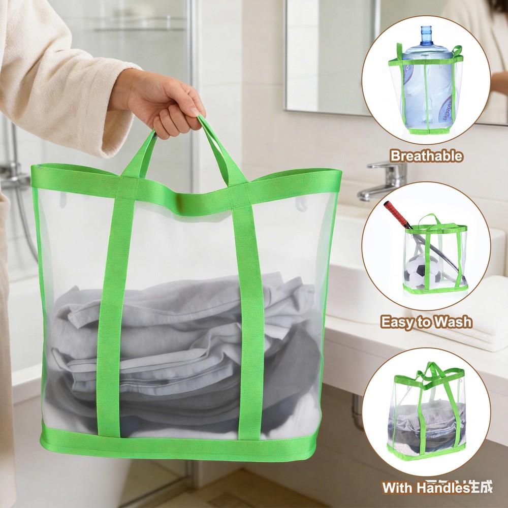 Collapsible Basket Mesh Hamper with Handles Foldable Bag Green Large