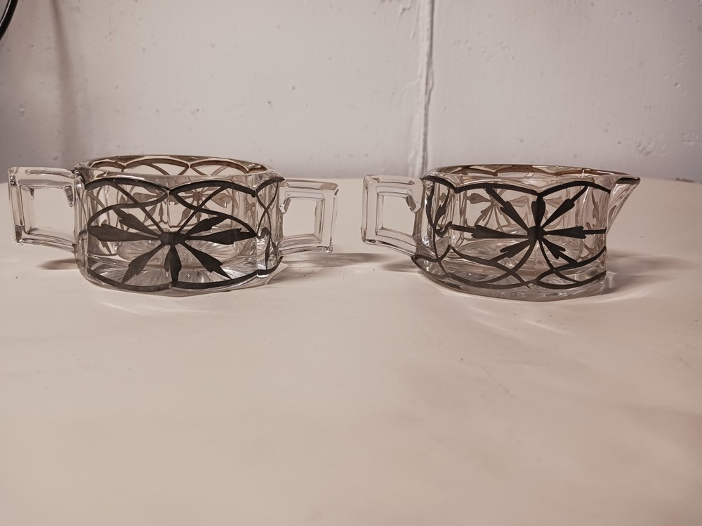 Vintage Crystal Silver Overlay Sugar And Creamer Set