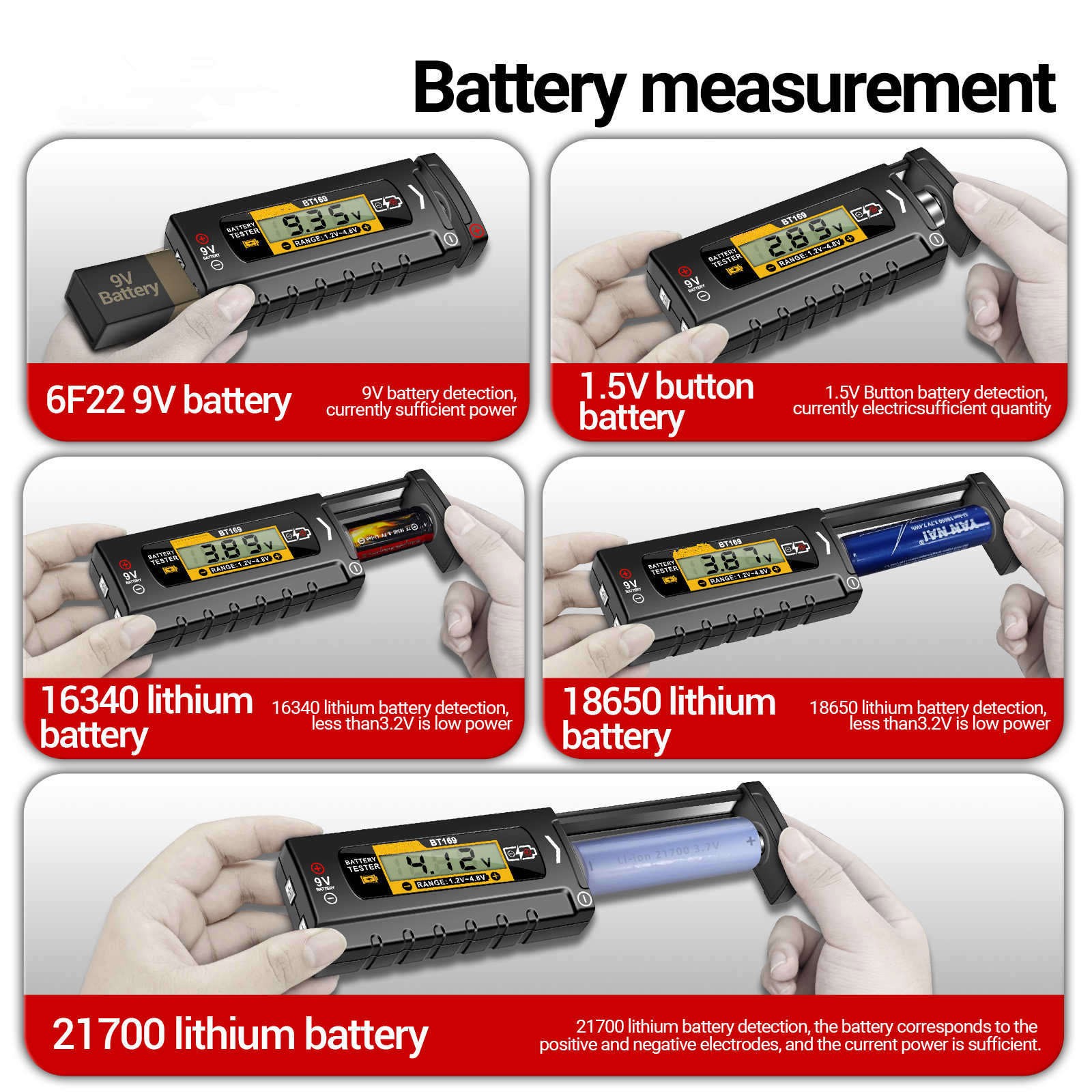 Durable Battery Tester Household Checker for AAA AA C D 6F22 1.5V 9V Batteries