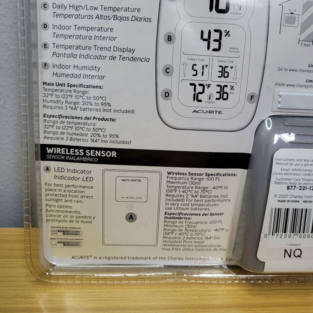 Acurite Wireless Weather Thermometer 2007 Sealed