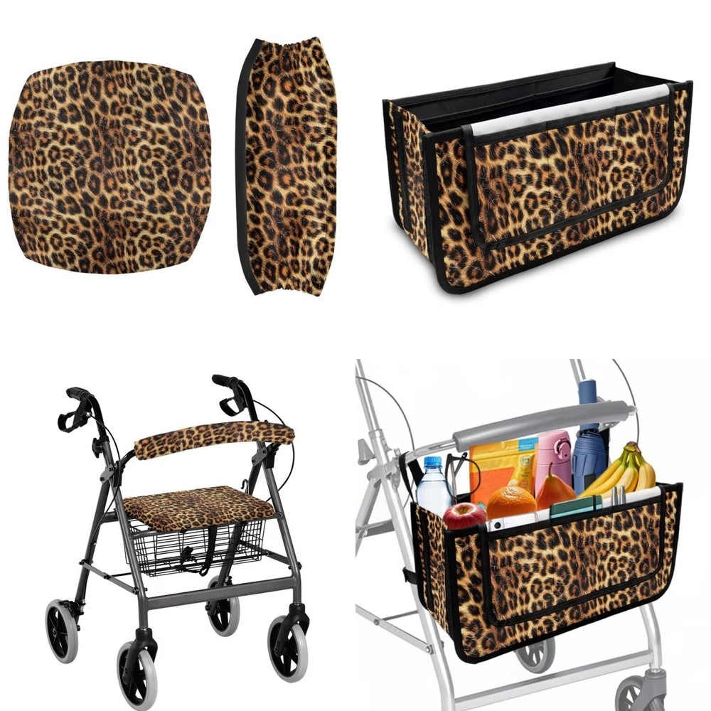 Leopard Print Rollator Walker Accessories 3 Pack Rollator Walker Seat and Bac...