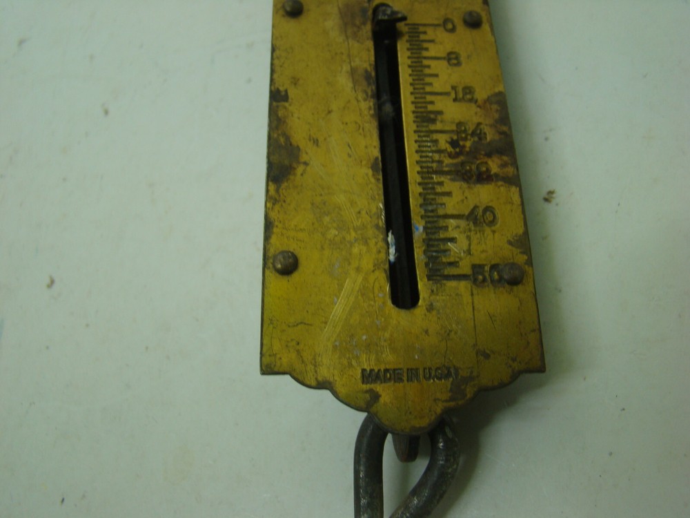 Vintage 50# Brass Landers Improved Circular Spring balance Hanging Scale