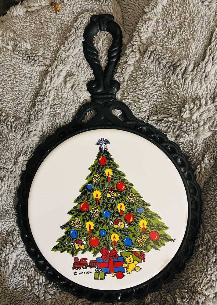 Mid-State Cast Iron Ceramic Christmas Tree Trivet Holiday Decor
