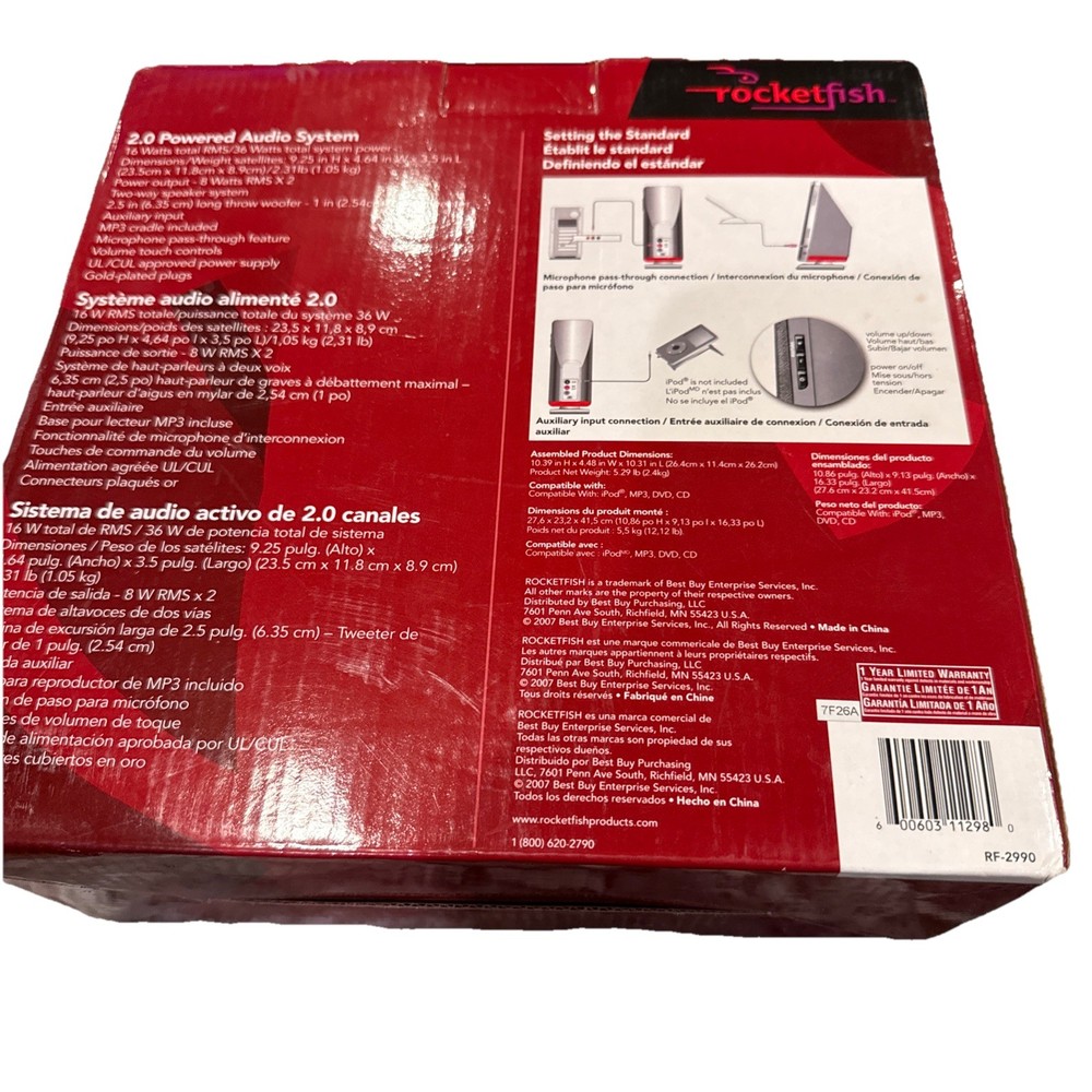 Rocketfish RF-2990 2.0 Powered Audio System 36 Watt Mic Pass Through -USED