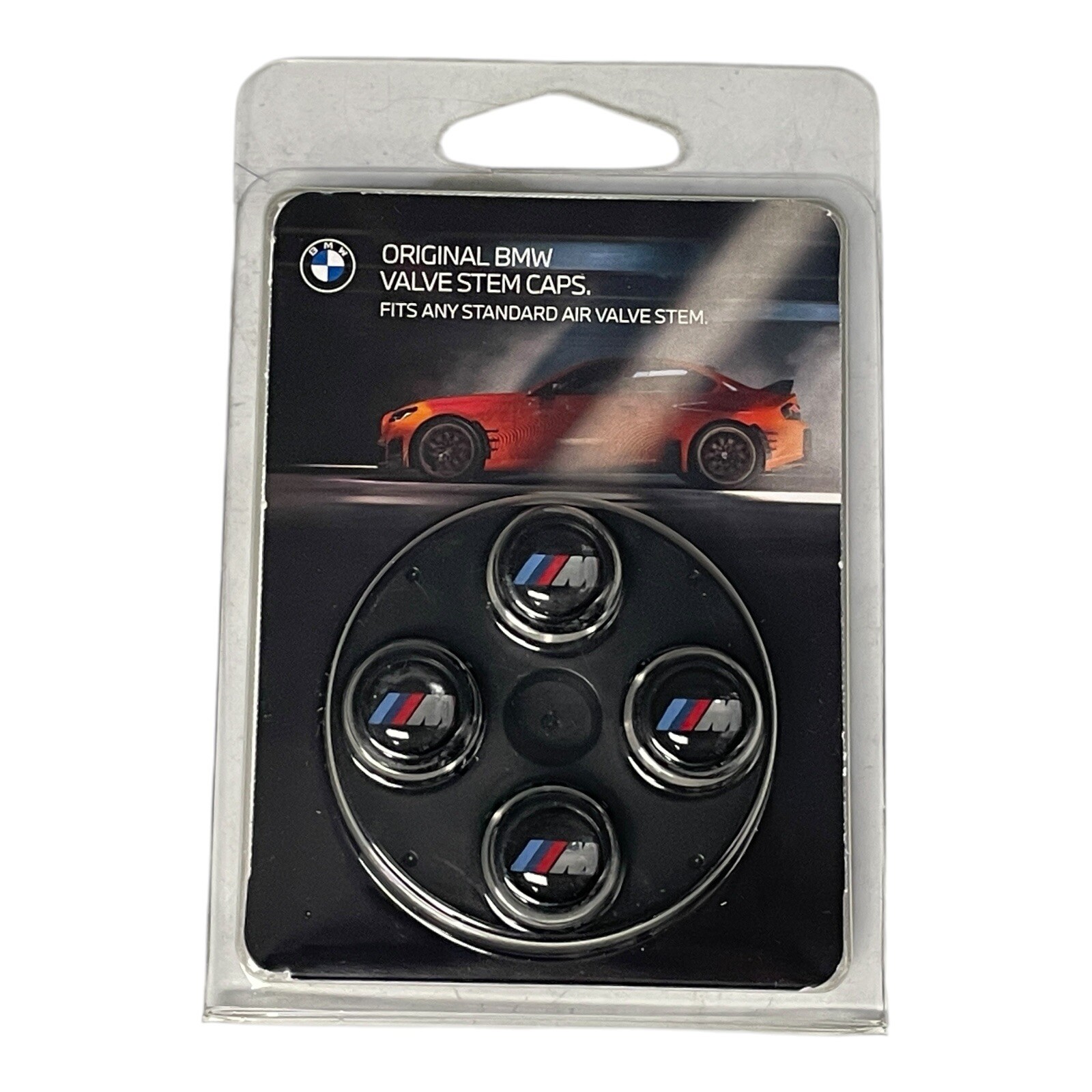 BMW M Performance Emblem Logo Black Tire Valve Stem Caps Set of 4 New