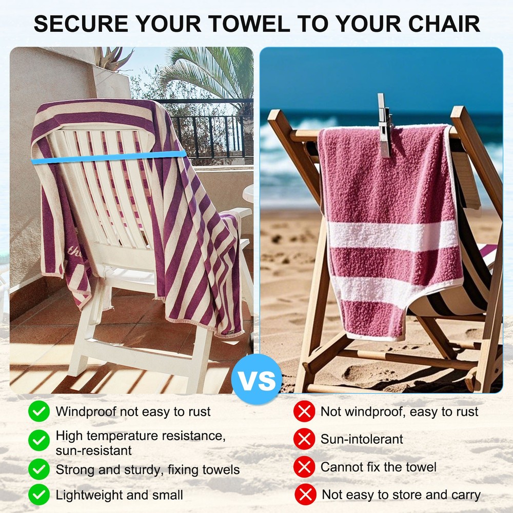 6-Pack Towel Bands for Beach Chairs[White]