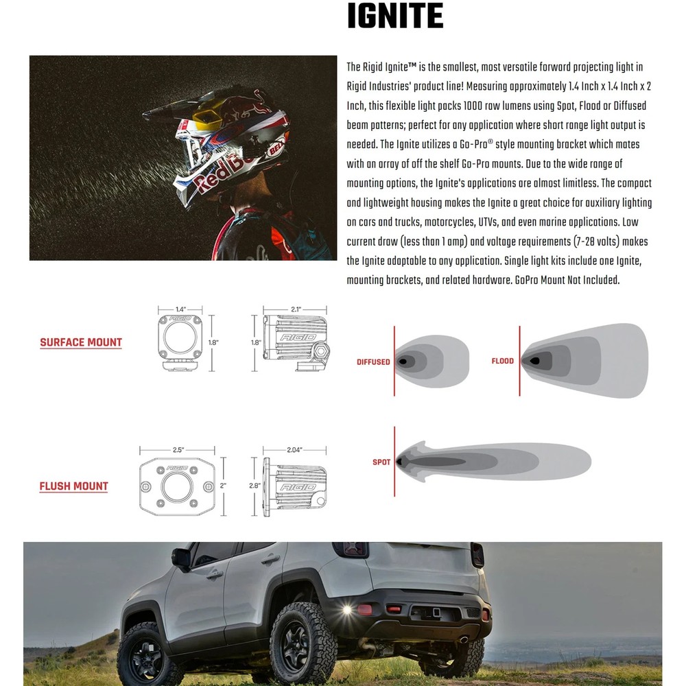 Rigid 20641 Ignite Flood Diffused White Rectangle LED Lights Pair Kit Set Black