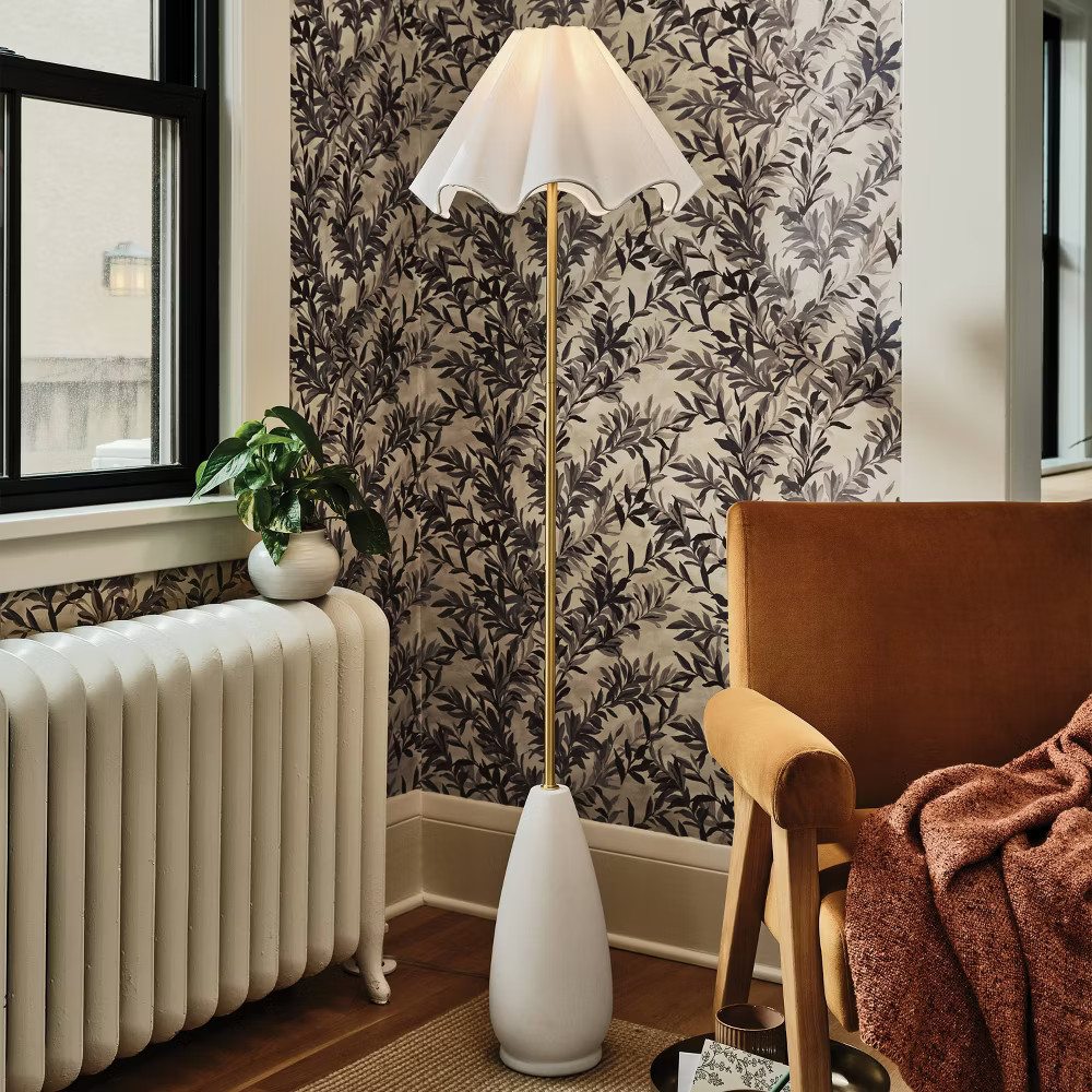 Wavy Shade Collection Ceramic Base Floor Lamp White - Threshold