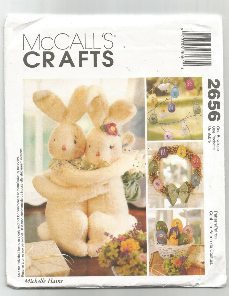 2656 McCalls Sewing Pattern UNCUT Stuffed Plush Bunny Easter Ornaments Chick Egg