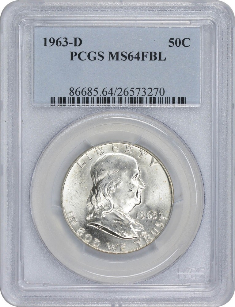 1963-D Franklin Silver Half Dollar MS64FBL PCGS