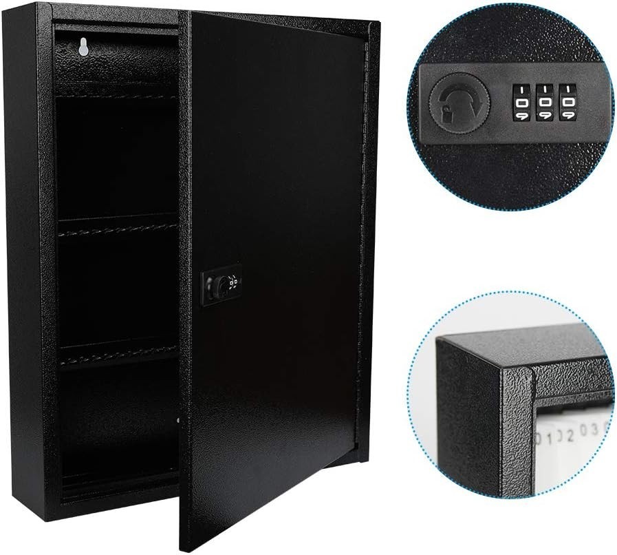 100-Key Wall Mount Lock Box Combination Key Cabinet Organizer Black