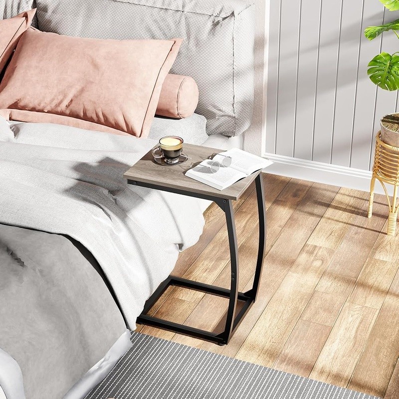 Ergonomic Slide Under C Table Adjustable Feet Multi-Use Nightstand Laptop Table