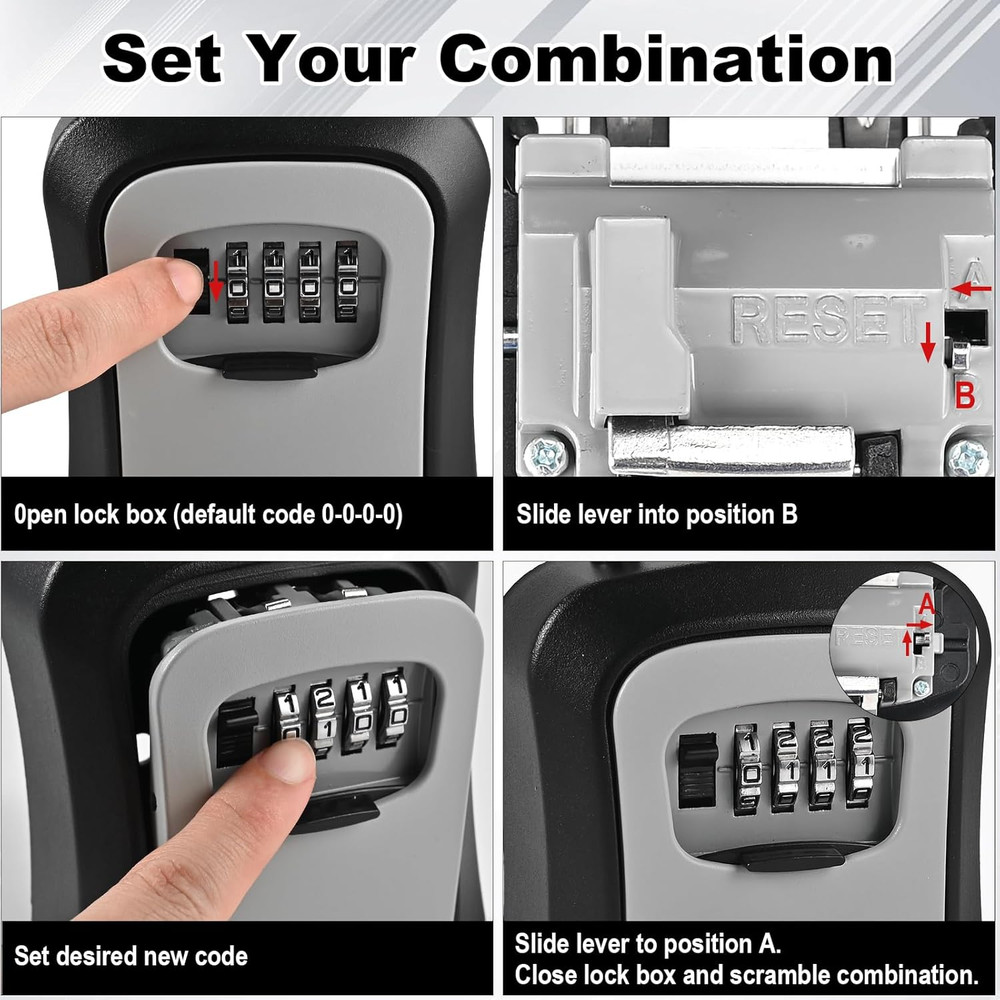 Large Waterproof Key Lock Box - 6 PCS Portable Wall Mount with Code - Gray