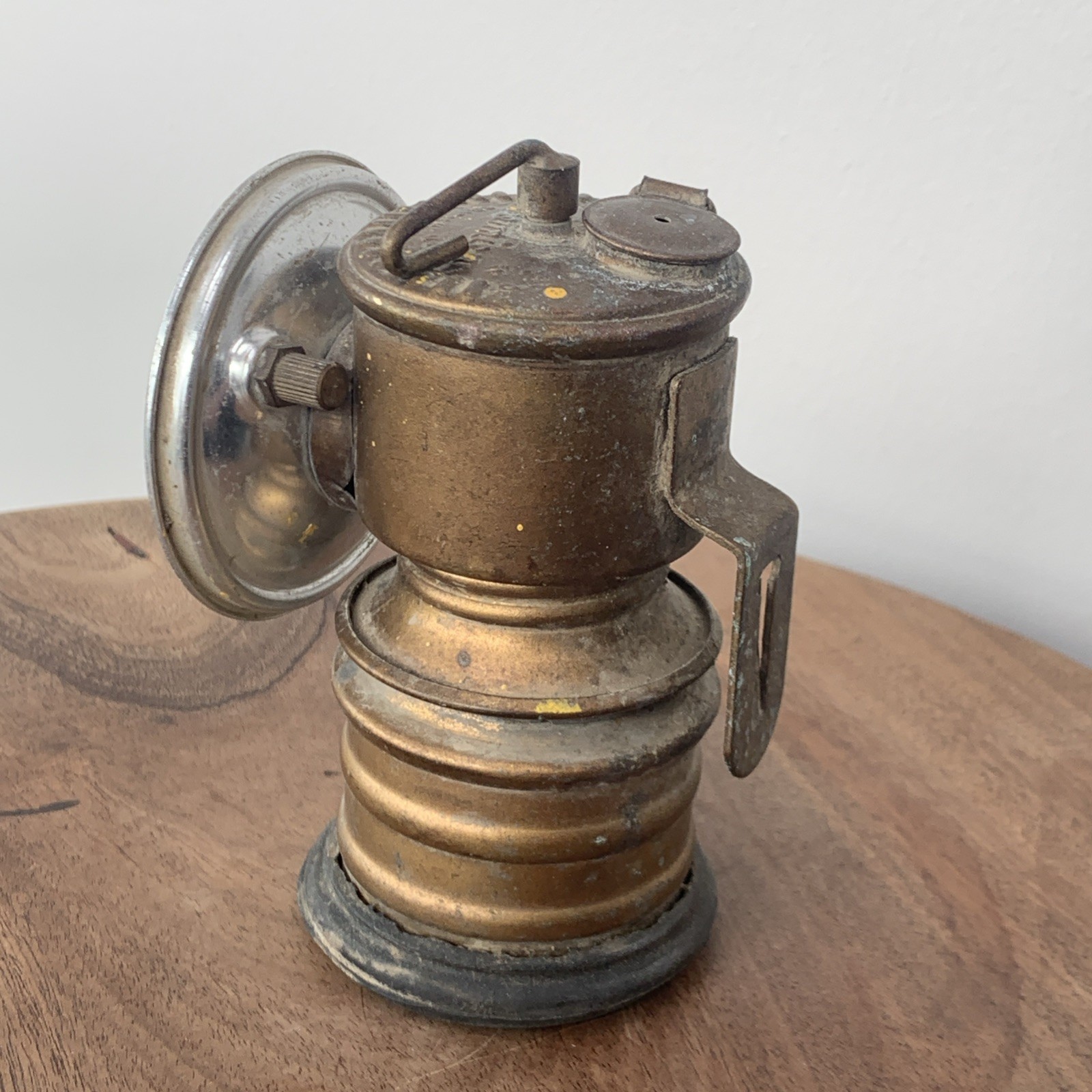 Vintage Brass Miners Carbide Hat Lamp by "Premier" Leeds England Large Reflector